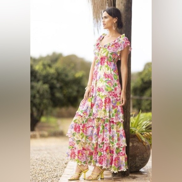 Miss June Paris maxi floral flowy feminine fairy boho flowy Dress small chic - Picture 8 of 8